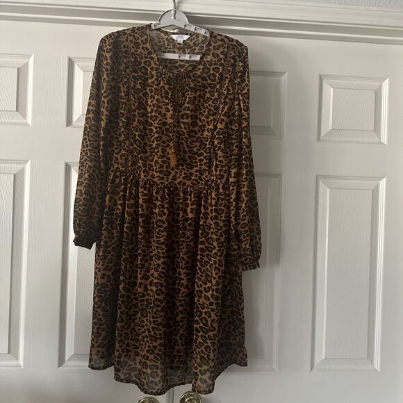Womens Babydoll Dress Sz Small Leopard Lined Tassel Animal Print Boho Brown - Picture 5 of 16